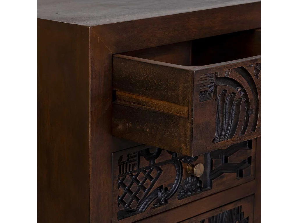 Commode en bois brun sculptée à la main, 45 x 40 x 100 cm (h)