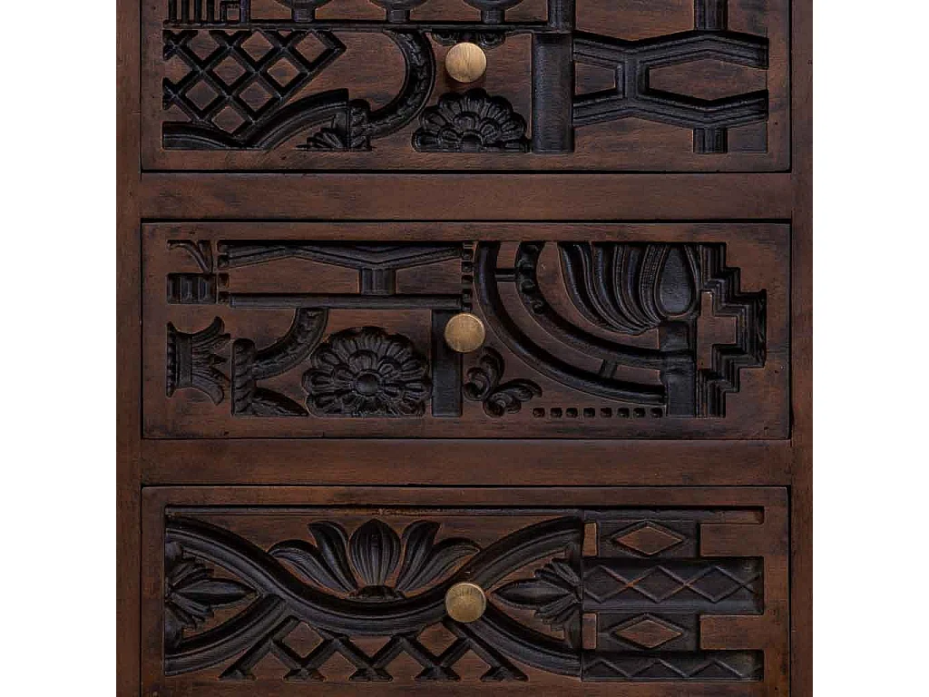 Commode en bois brun sculptée à la main, 45 x 40 x 100 cm (h)