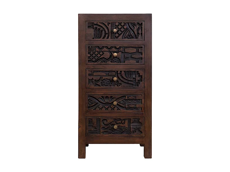 Commode en bois brun sculptée à la main, 45 x 40 x 100 cm (h)