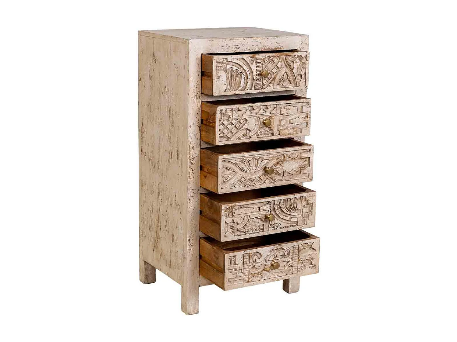 Commode en bois beige sculptée à la main, 45 x 40 x 100 cm (h)