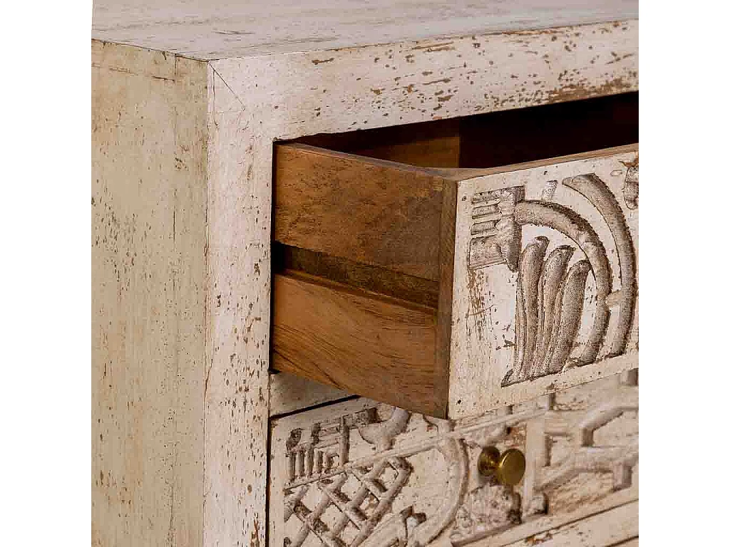 Commode en bois beige sculptée à la main, 45 x 40 x 100 cm (h)