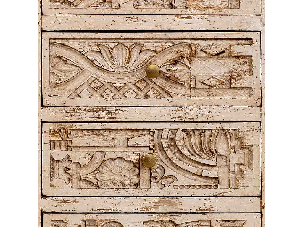 Commode en bois beige sculptée à la main, 45 x 40 x 100 cm (h)