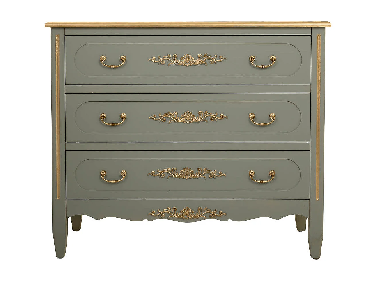 Commode en bois à 3 tiroirs verts, 90 x 42 x 76h cm