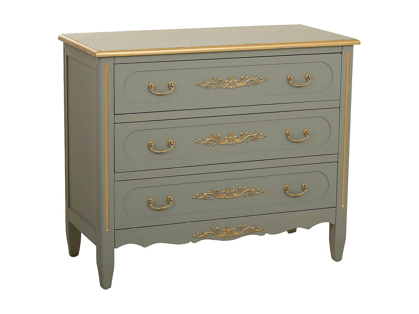 Commode en bois à 3 tiroirs verts, 90 x 42 x 76h cm