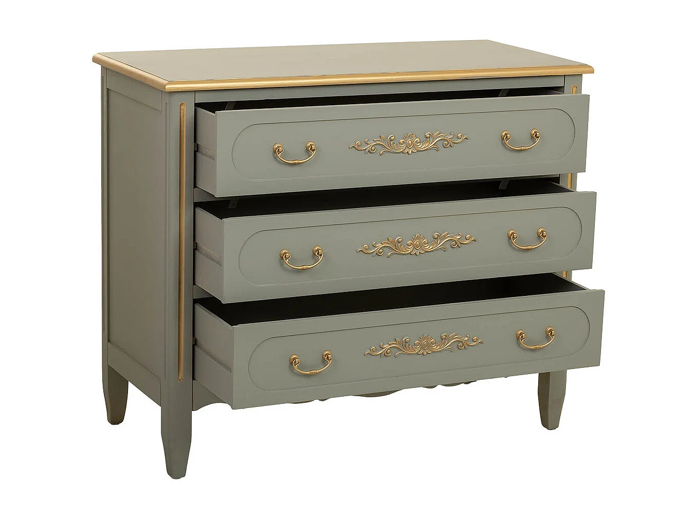 Commode en bois à 3 tiroirs verts, 90 x 42 x 76h cm