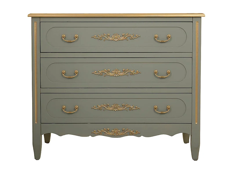 Commode en bois à 3 tiroirs verts, 90 x 42 x 76h cm