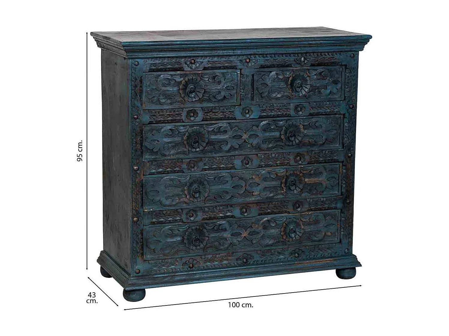 Commode artisanale en bois bleu 100 x 43 x 95 cm (h)