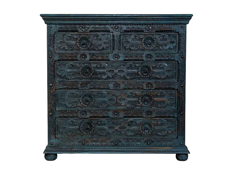 Commode artisanale en bois bleu 100 x 43 x 95 cm (h)