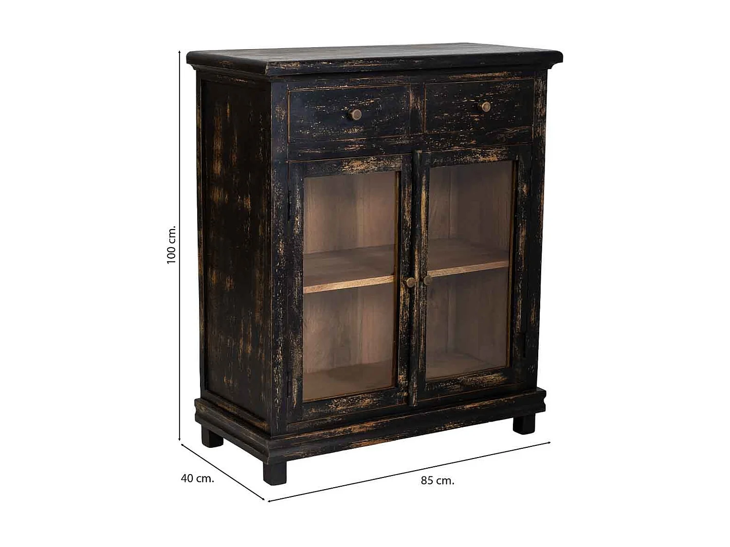 Cómoda de madera artesanal negra 85x40x100h cm