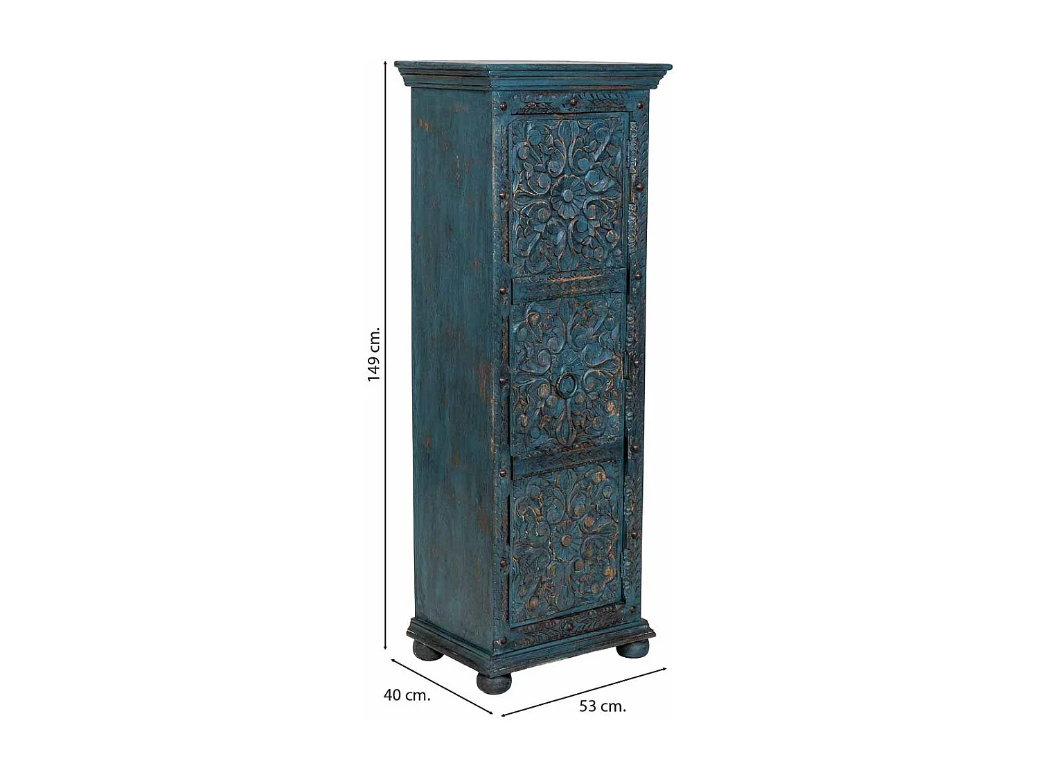 Armario de madera artesanal azul 53x40x149h cm