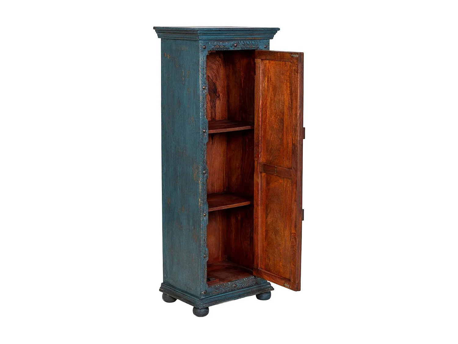 Armario de madera artesanal azul 53x40x149h cm