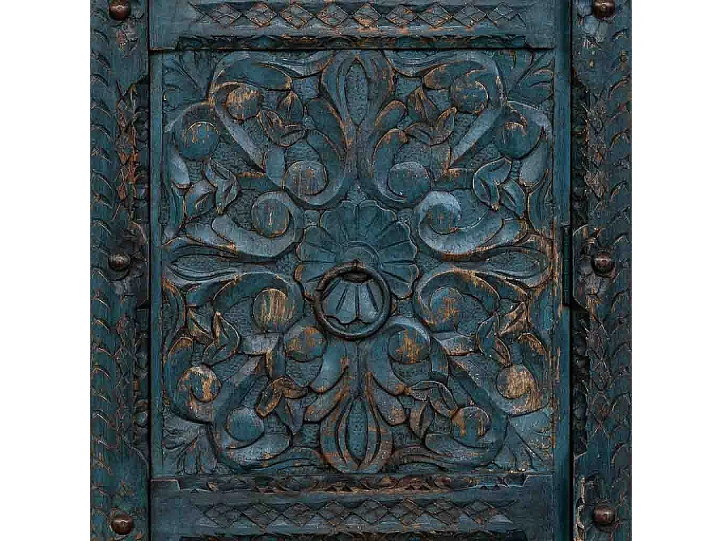 Armario de madera artesanal azul 53x40x149h cm