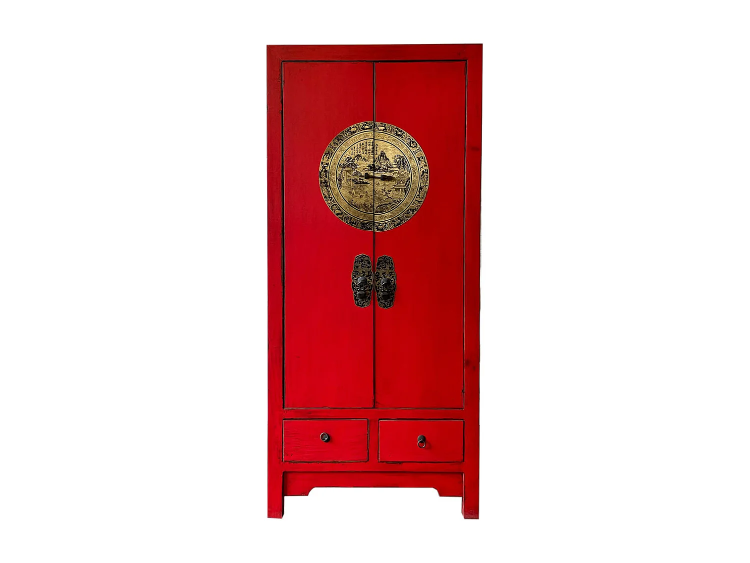 Armoire en bois artisanal rouge peinte à la main, 81 x 41 x 180 cm (hauteur)