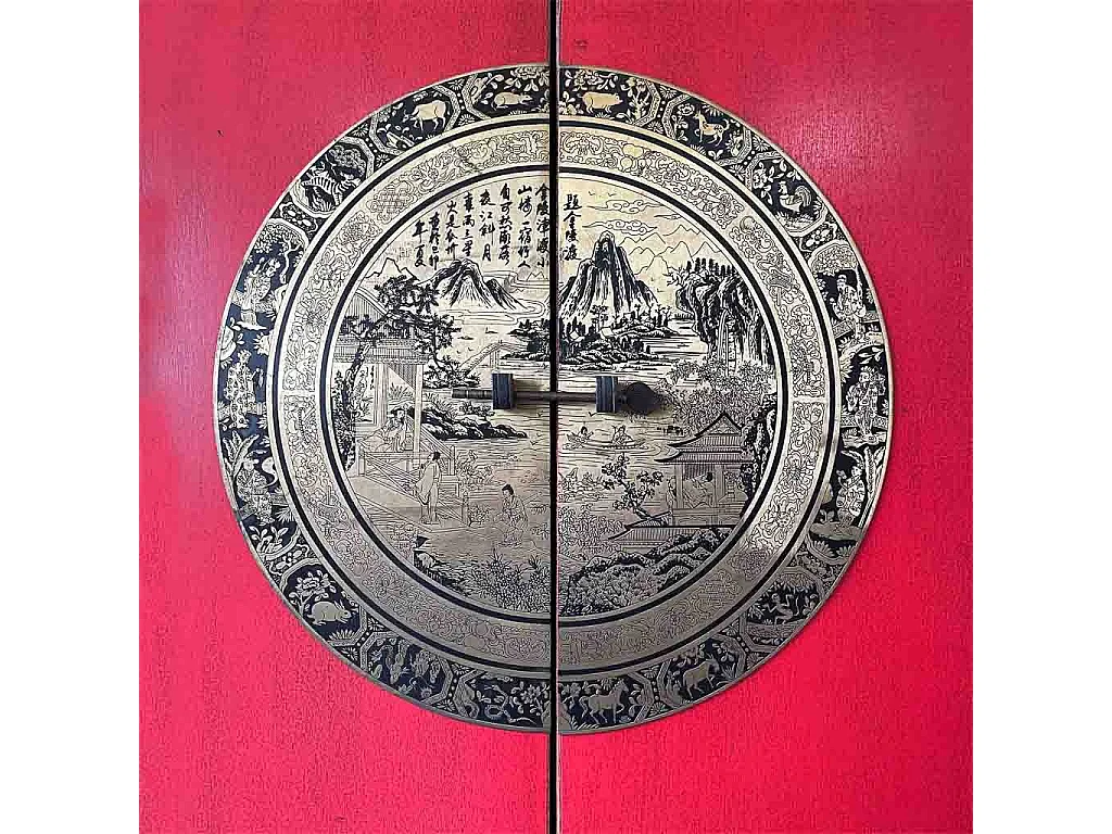 Armoire en bois artisanal rouge peinte à la main, 81 x 41 x 180 cm (hauteur)