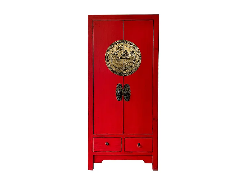 Armoire en bois artisanal rouge peinte à la main, 81 x 41 x 180 cm (hauteur)