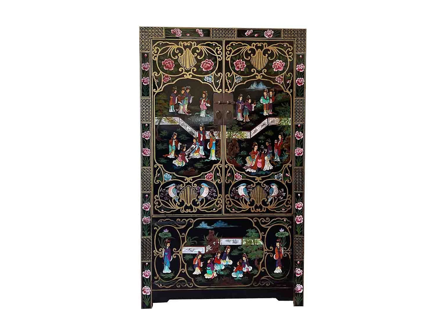 Armoire en bois artisanal noir peinte à la main, 108x55x178h cm