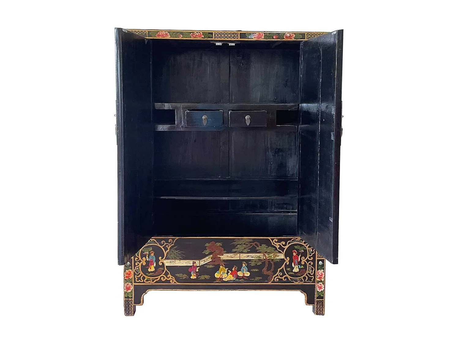 Armoire en bois artisanal noir peinte à la main, 108x55x178h cm
