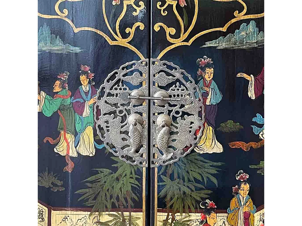 Armoire en bois artisanal noir peinte à la main, 108x55x178h cm