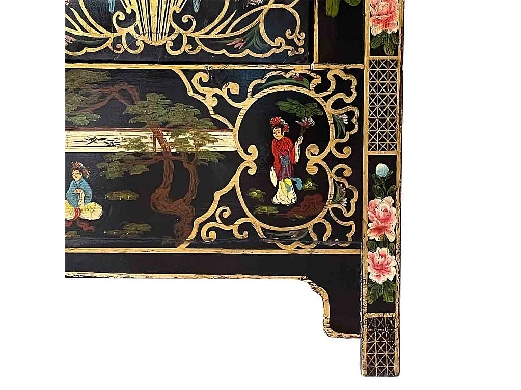 Armoire en bois artisanal noir peinte à la main, 108x55x178h cm