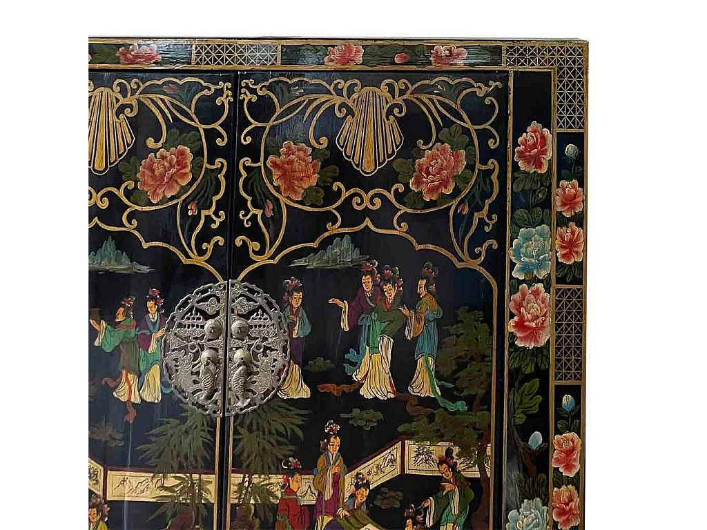 Armoire en bois artisanal noir peinte à la main, 108x55x178h cm