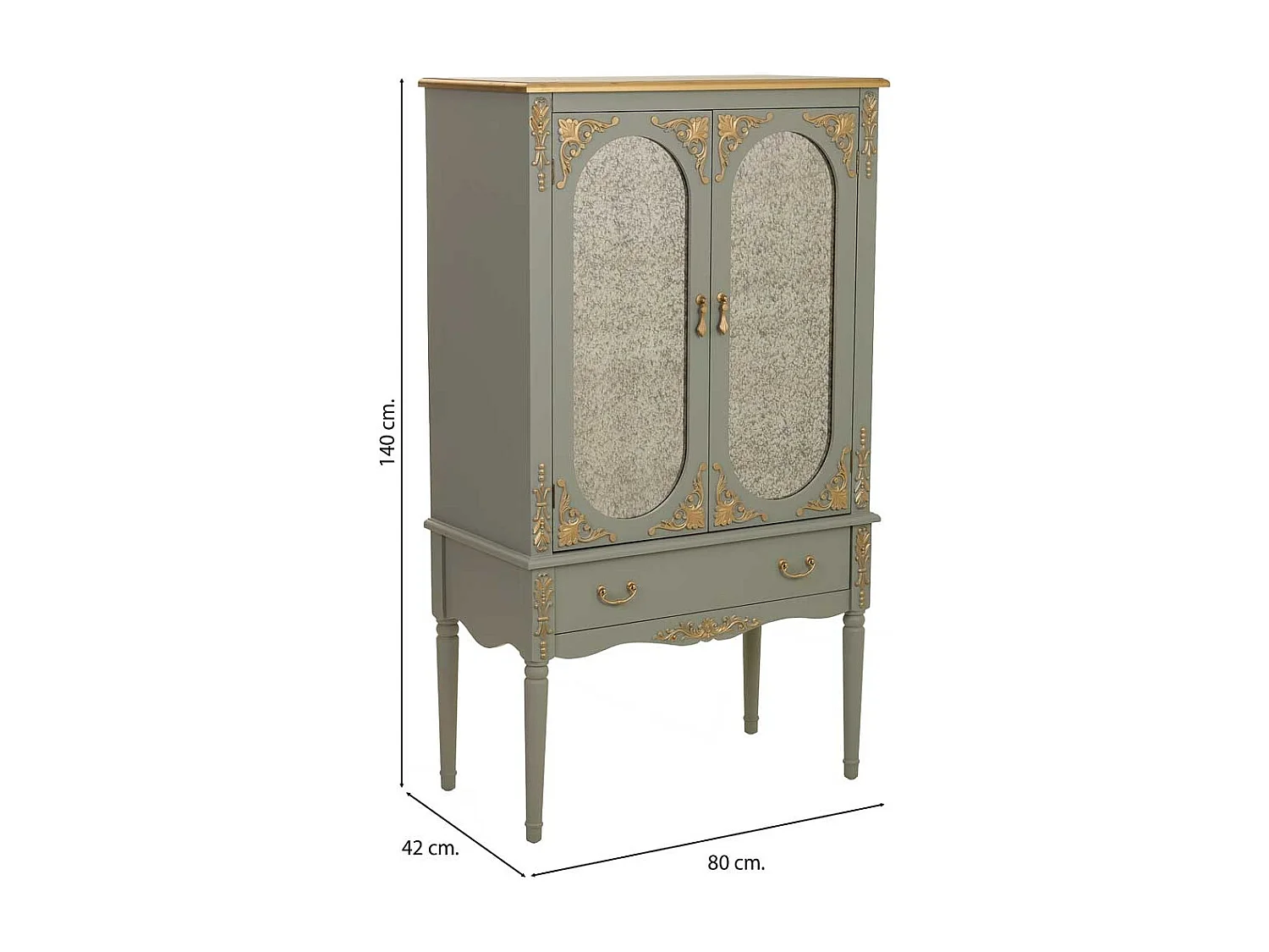 Armoire en bois bleu avec 1 tiroir et 2 portes, 80x42x140 cm (hauteur)