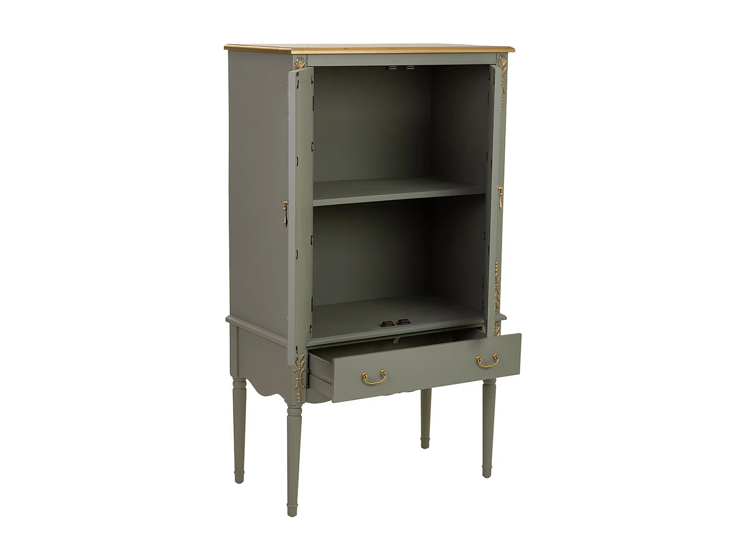 Armario de madera verde de 1 cajón y 2 puertas 80x42x140h cm