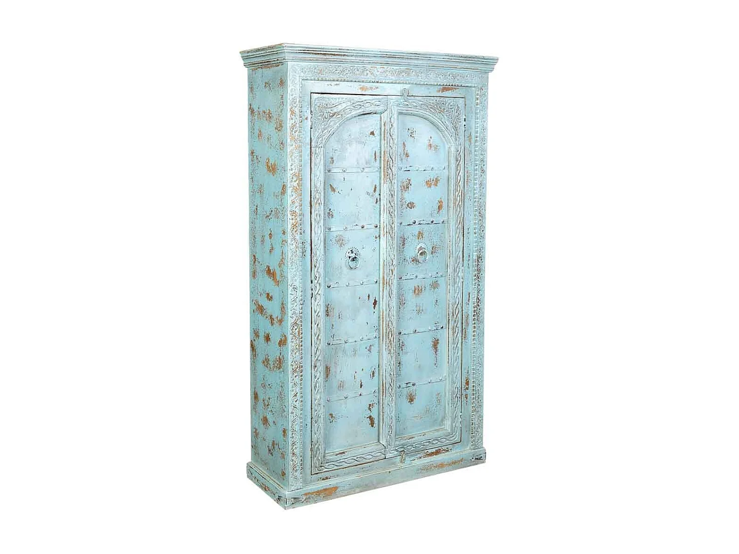 Armoire artisanale en bois bleu 116 x 45 x 203 cm (h)