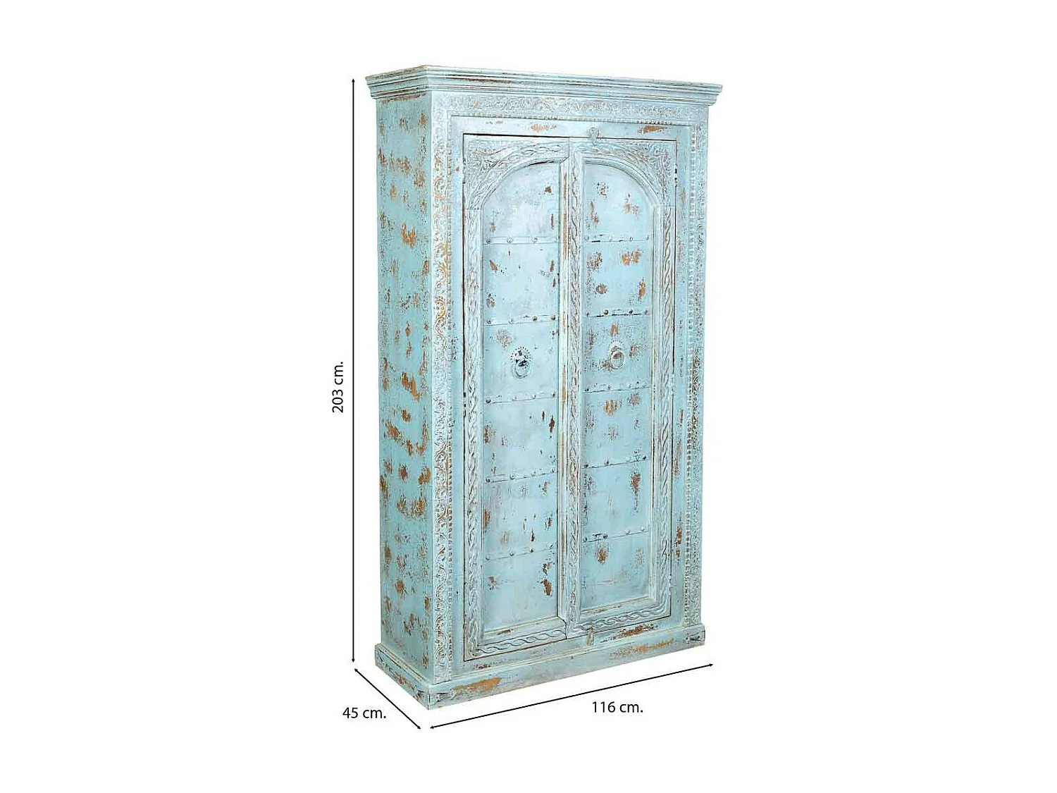 Armoire artisanale en bois bleu 116 x 45 x 203 cm (h)