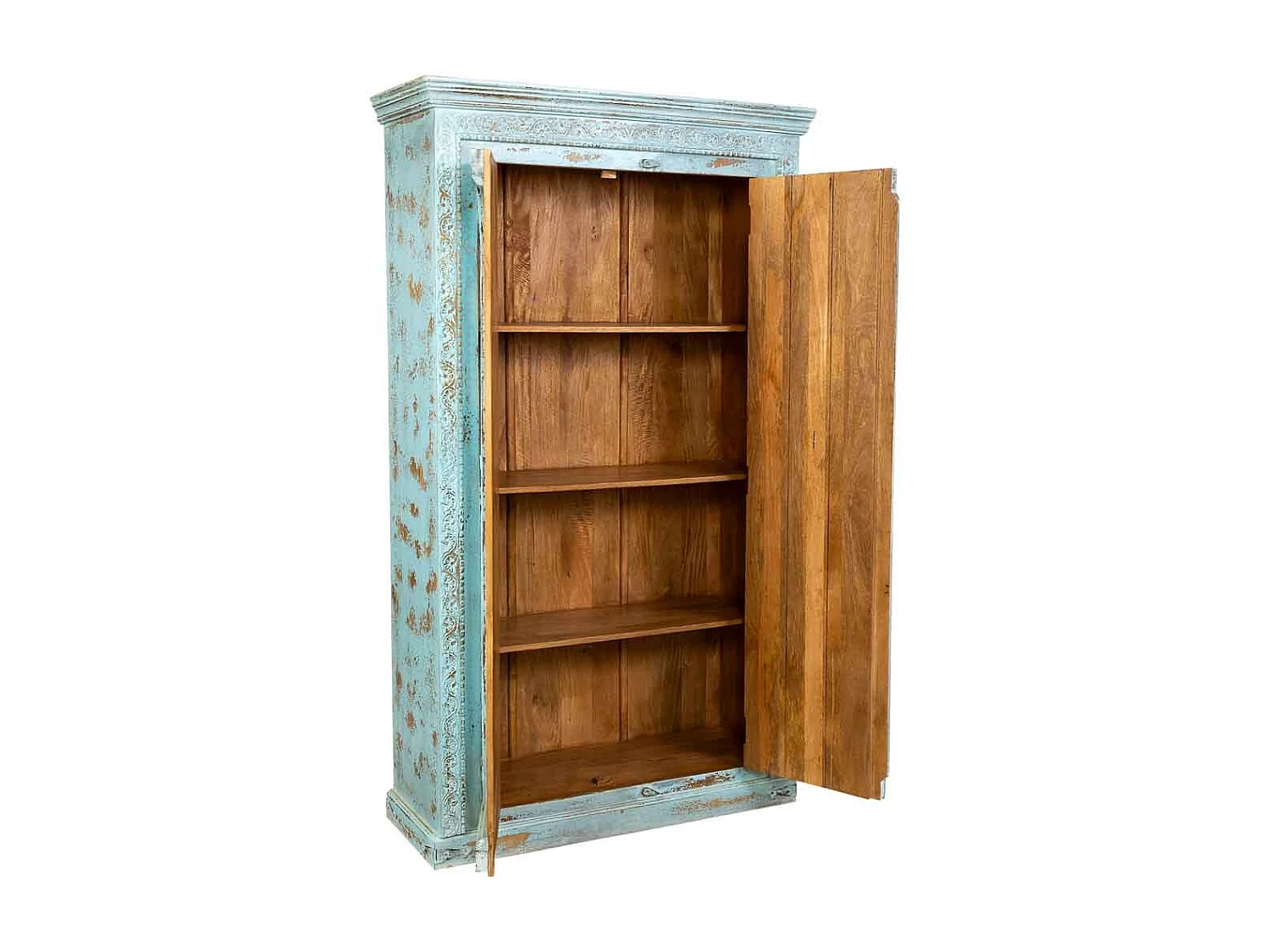 Armoire artisanale en bois bleu 116 x 45 x 203 cm (h)