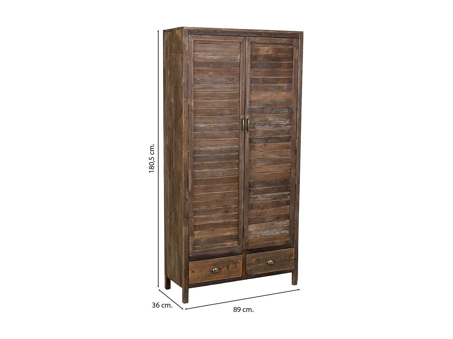 Armoire en bois marron avec 2 tiroirs et 2 portes, 89x36x180,5 cm