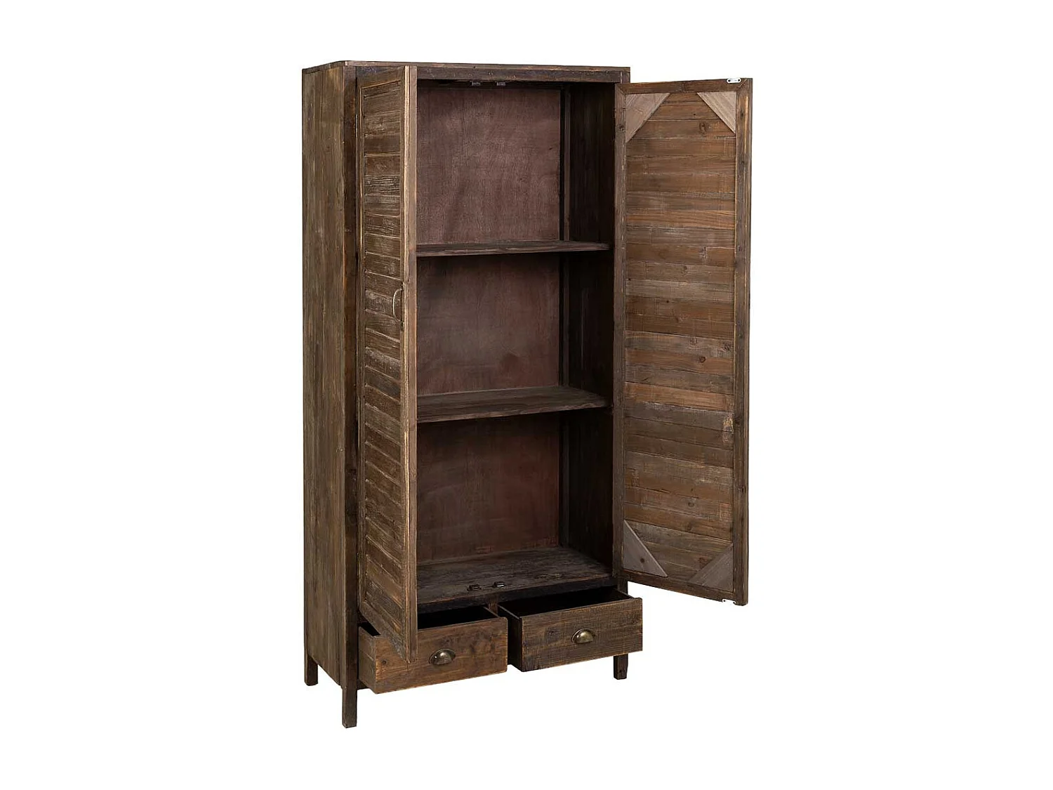 Armoire en bois marron avec 2 tiroirs et 2 portes, 89x36x180,5 cm