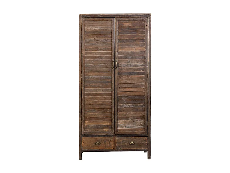 Armoire en bois marron avec 2 tiroirs et 2 portes, 89x36x180,5 cm