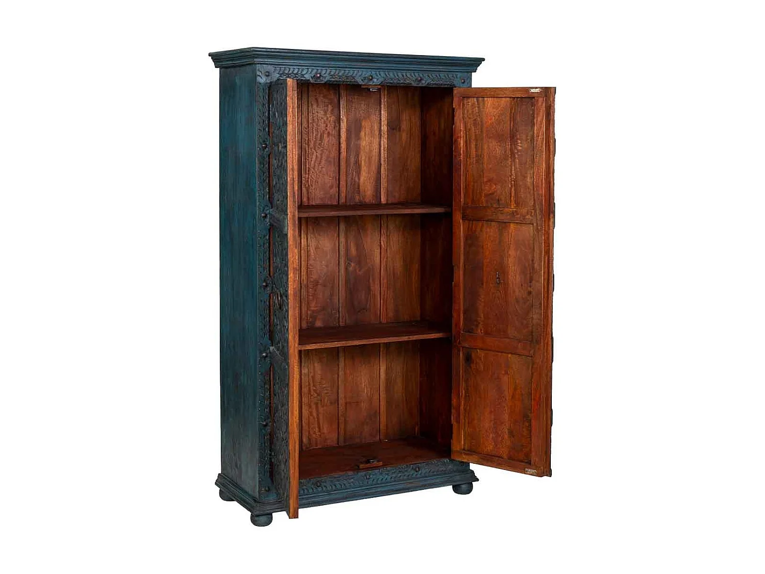 Armario de madera artesanal azul 102x44x183h cm