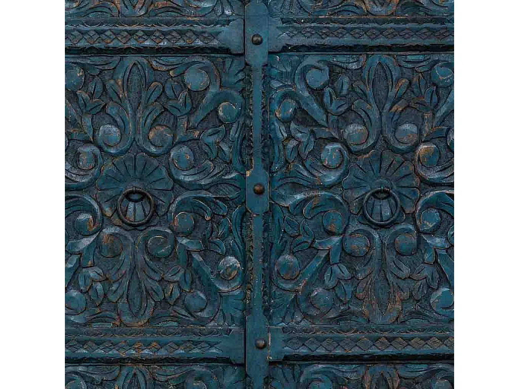 Armario de madera artesanal azul 102x44x183h cm