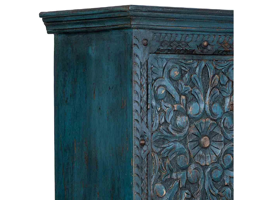 Armario de madera artesanal azul 102x44x183h cm