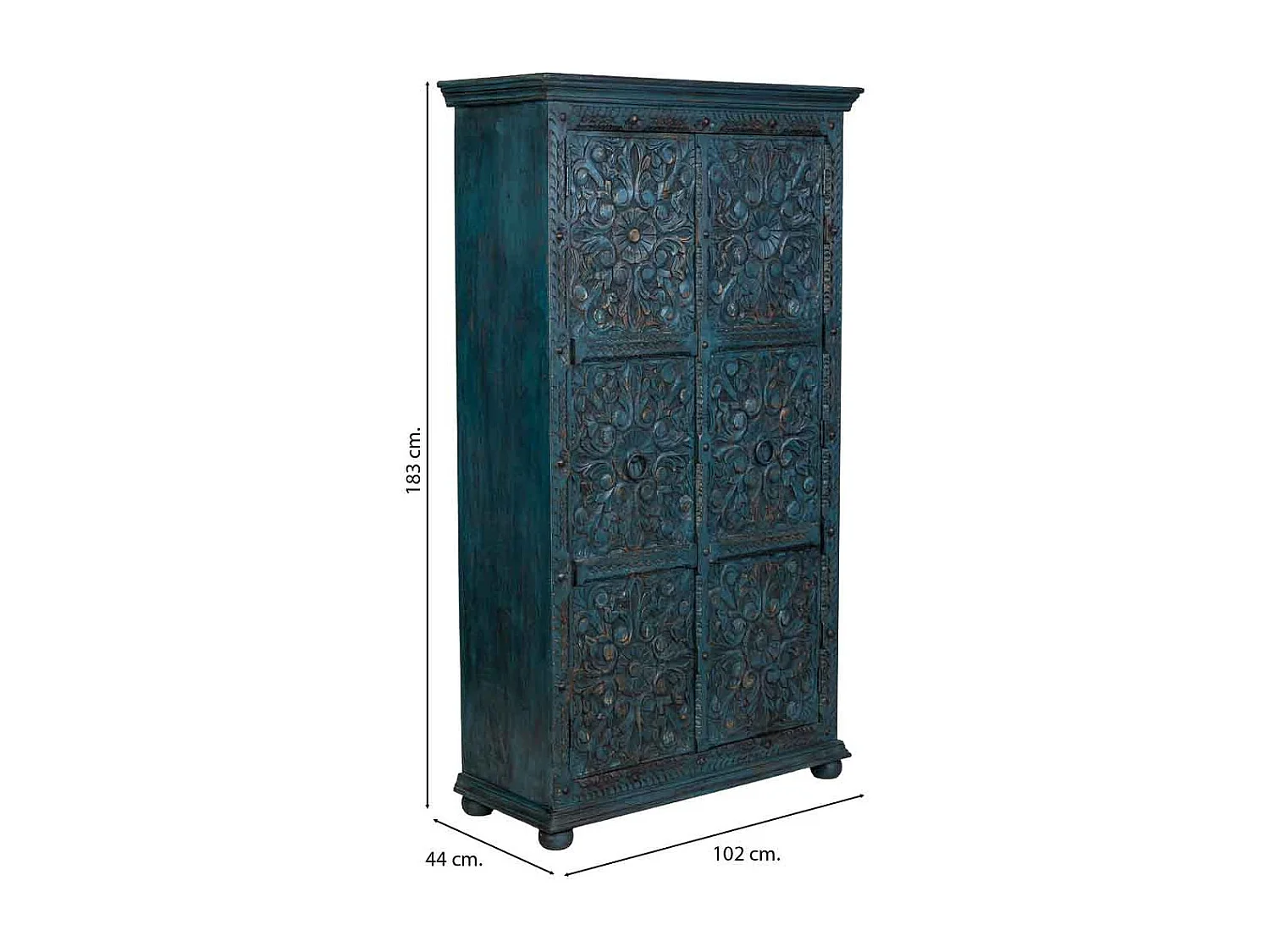 Armario de madera artesanal azul 102x44x183h cm