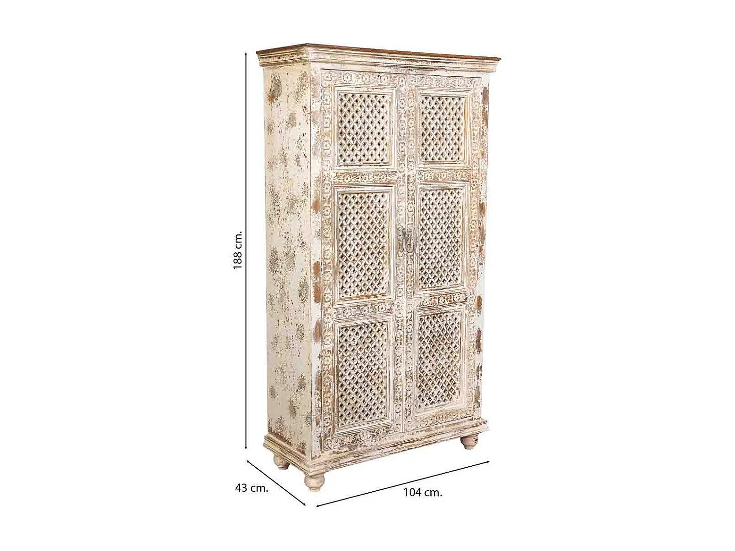 Armario de madera artesanal blanco 104x43x188h cm