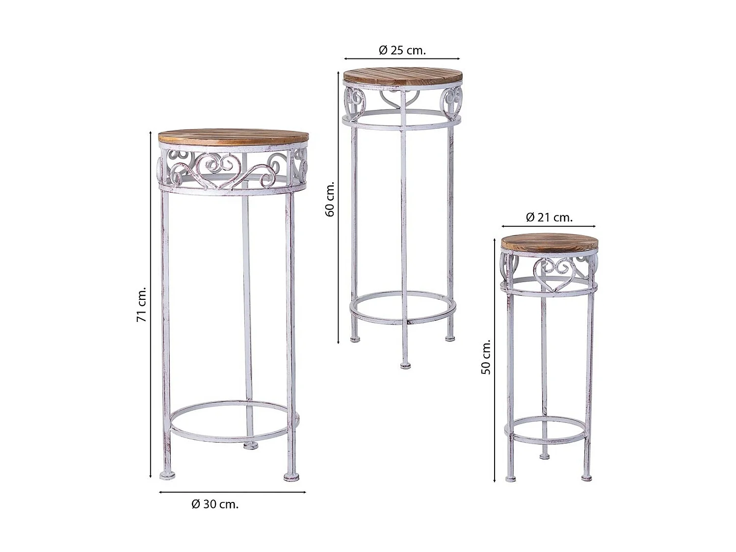 Ensemble de 3 supports pour pots de fleurs beige, 30x30x71h cm