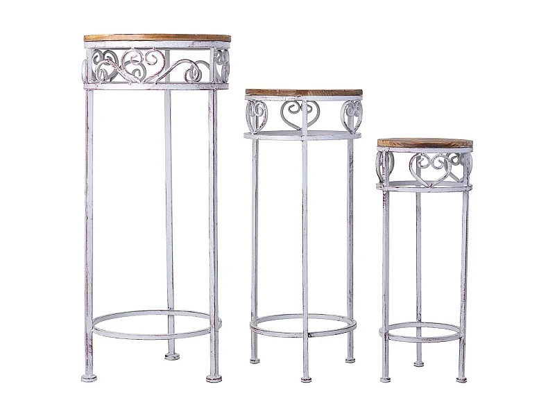 Ensemble de 3 supports pour pots de fleurs beige, 30x30x71h cm