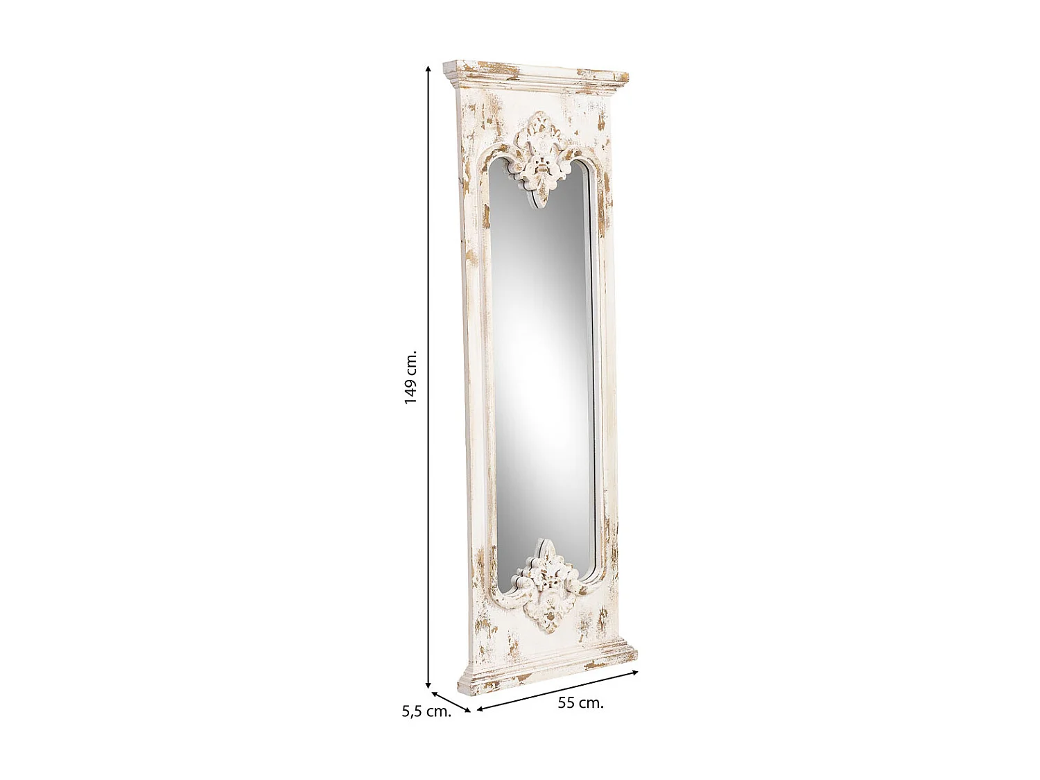 Miroir mural blanc vieilli 55 x 5,5 x 149 cm (h)