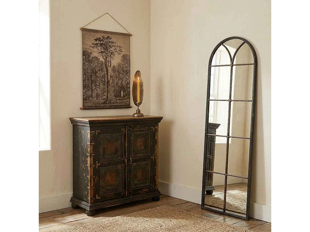 Espelho de parede de madeira e ferro preto 60x3x190h cm