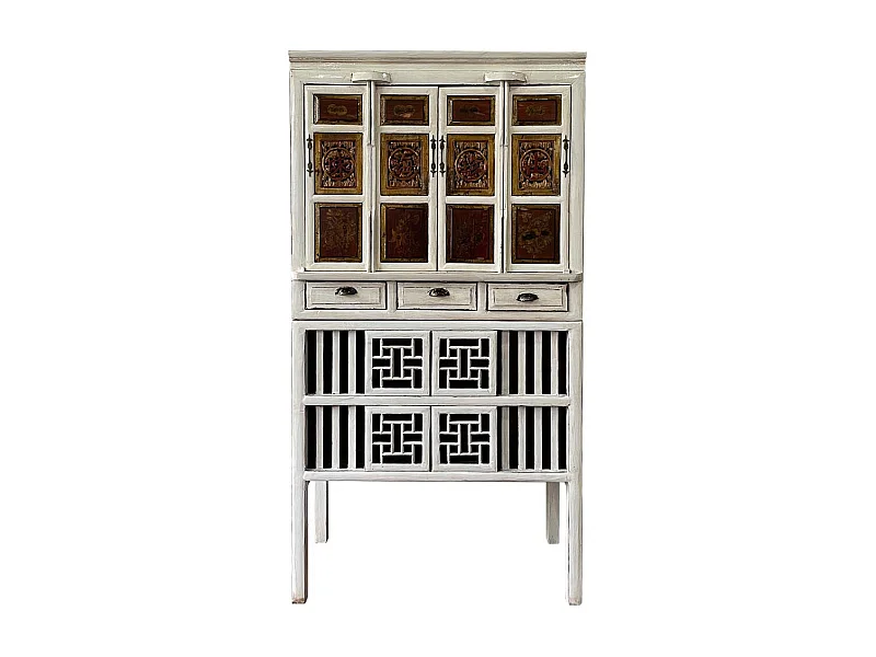 Armoire en bois blanc faite à la main 96x42x175h cm