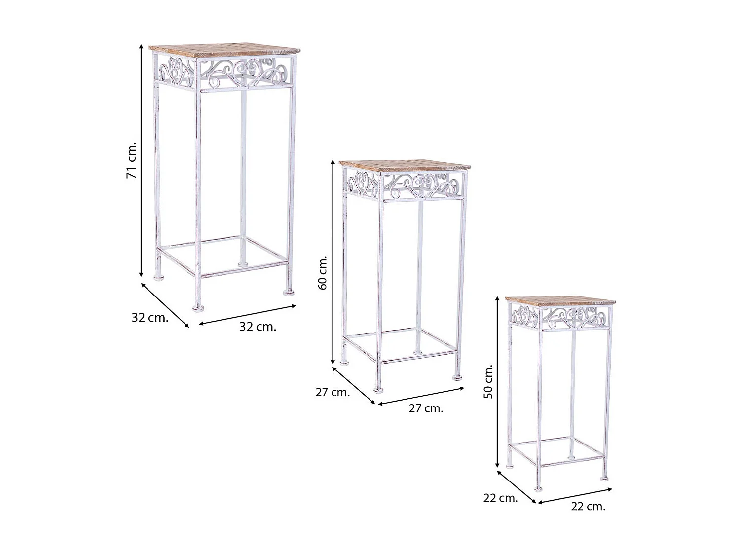 Ensemble de 3 supports pour pots de fleurs beige, 32x32x71h cm