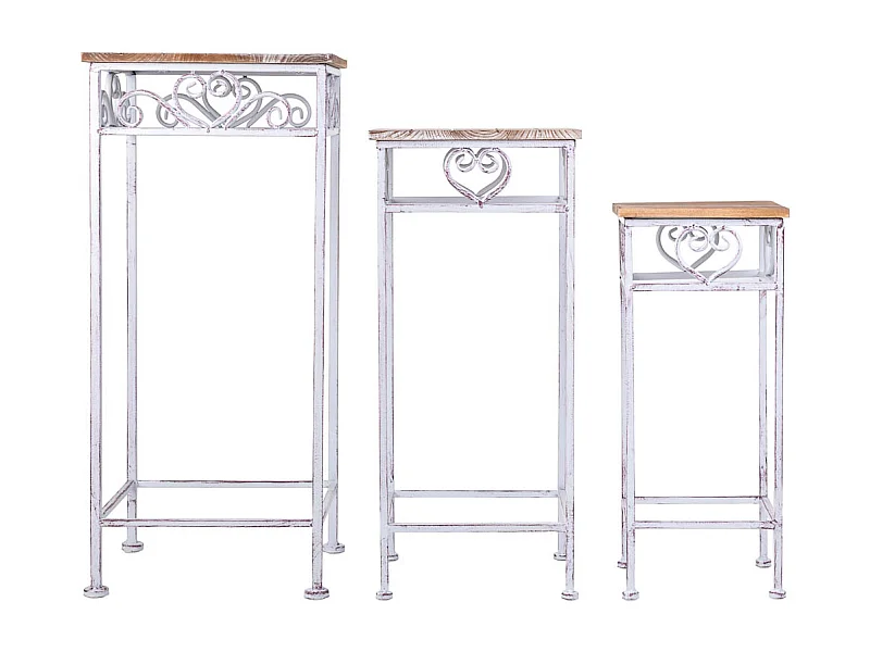 Ensemble de 3 supports pour pots de fleurs beige, 32x32x71h cm