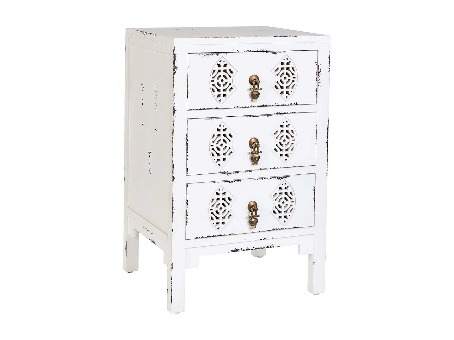 Table de chevet en bois avec 3 tiroirs blanc 45 x 36 x 70 cm