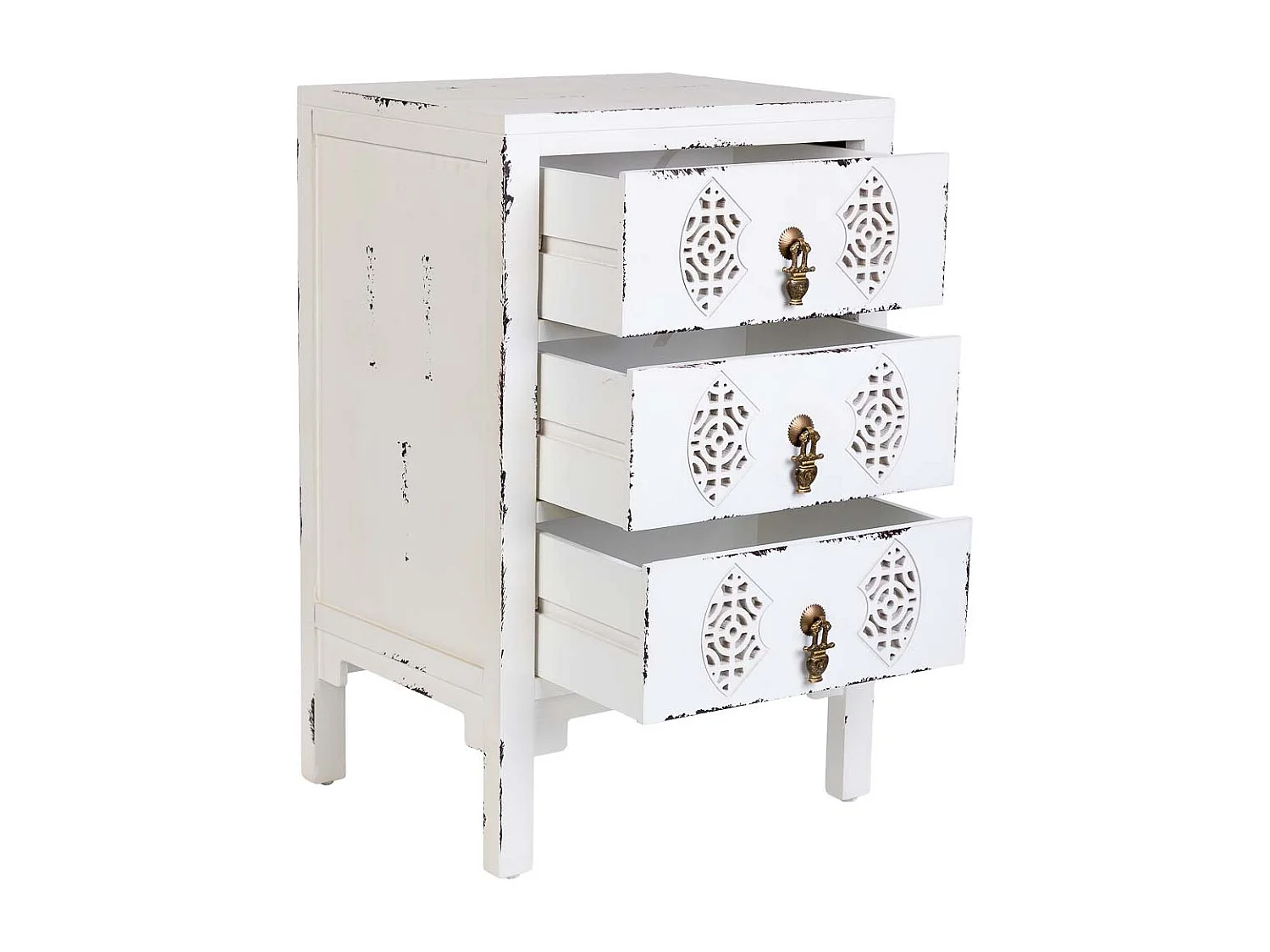 Table de chevet en bois avec 3 tiroirs blanc 45 x 36 x 70 cm