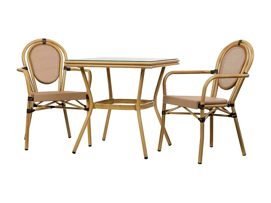 Tisch und 2 Stühle Set, Tisch: 70x70x72.Stühle(2): 55x58x88 Braun