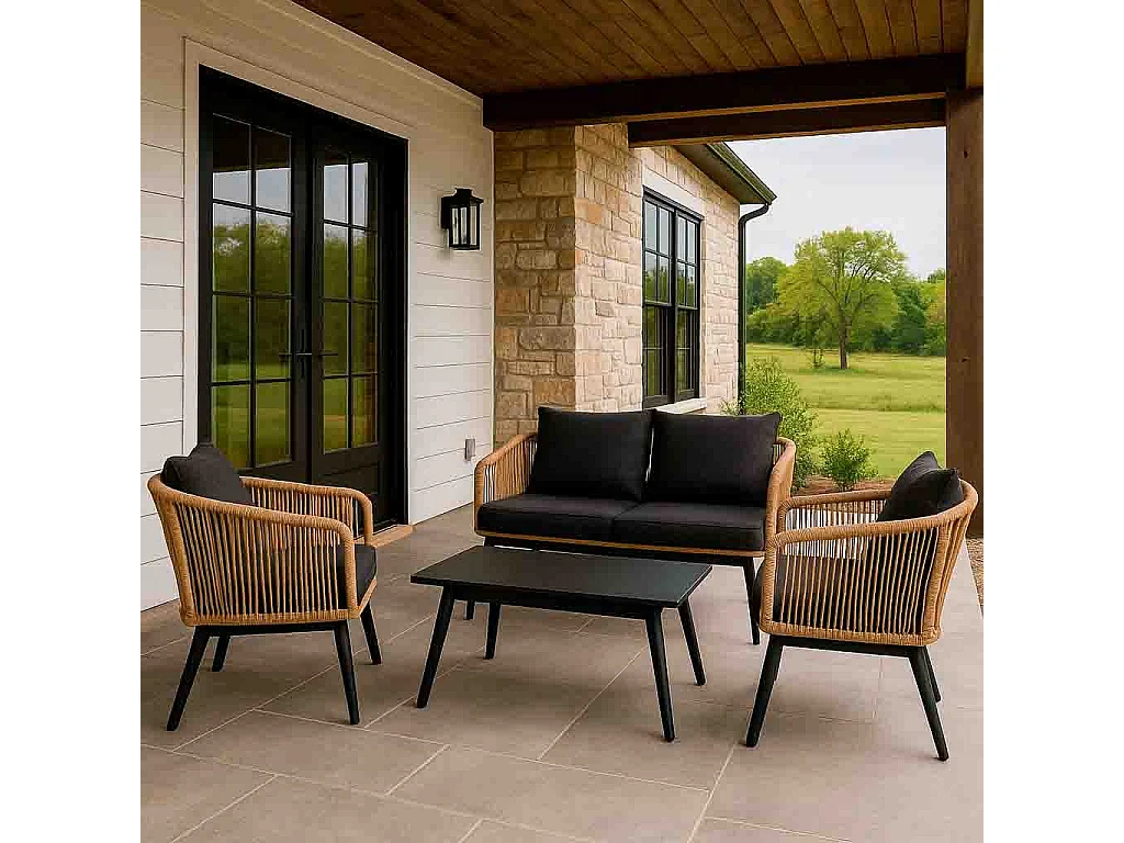 Conjunto de mesa, sofa y 2 sillones marrón 90x50x42,65x70x69,136x70x68