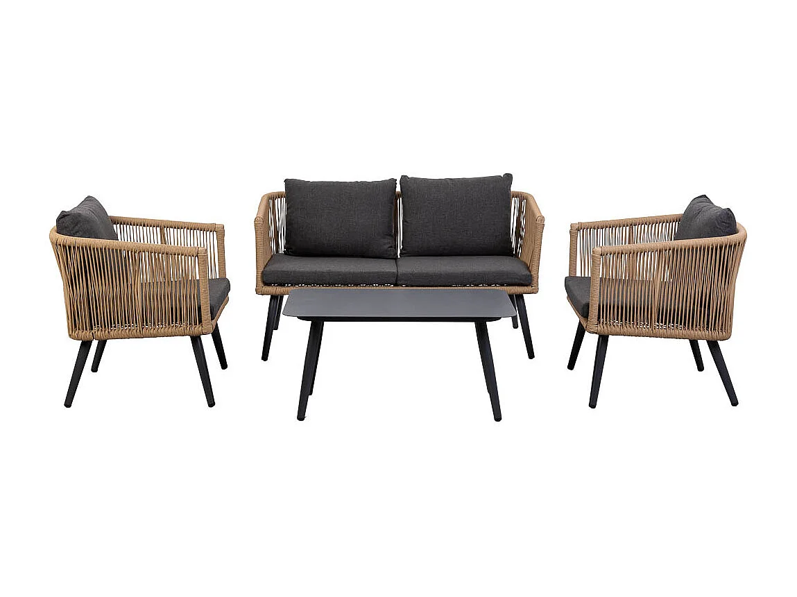 Set aus Tisch, Sofa und 2 Sesseln 90x50x42,65x70x69,136x70x68 Braun