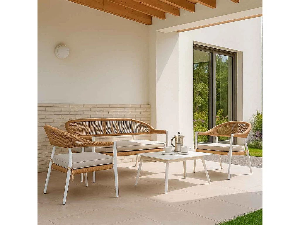 Tavolo, divano e 2 poltrone multicolore 100x55x45, 68x69x75, 138x69x75